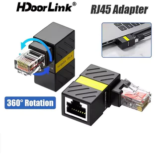 Hdoorlink 360° Rotation Gigabit RJ45 Network Adapter 90 องศาข้อศอกมุมขวาตัวเชื่อมต่อเครือข่าย Universal RJ45 ตัวแปลงชายกับหญิง