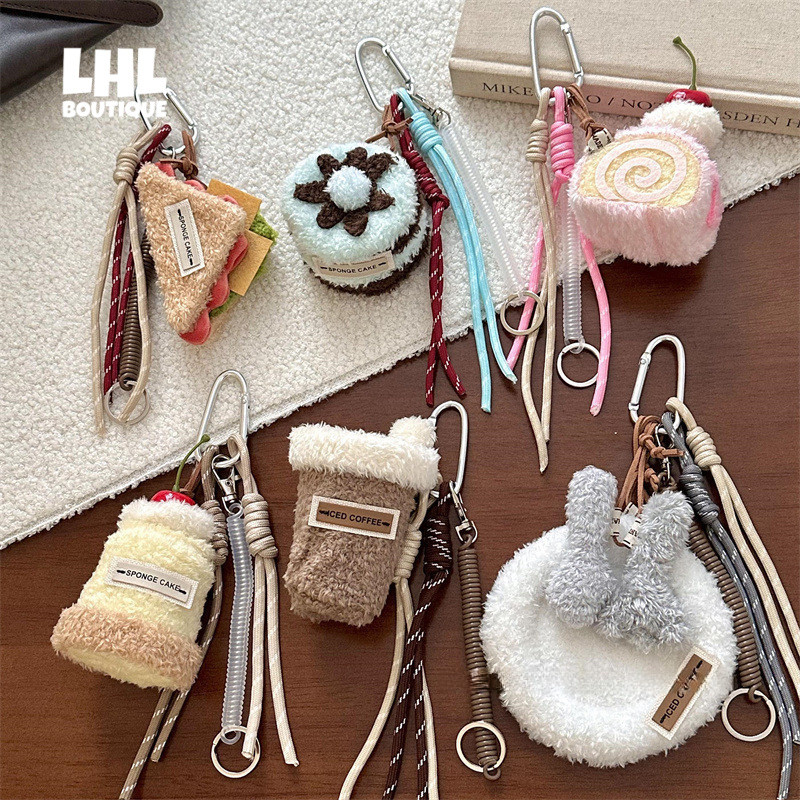 LHL BOUTIQUE วินเทจชายามบ่ายเค้กแซนวิชจี้ริบบิ้นสามมิติสตรอเบอร์รี่สร้างสรรค์ maximalism จี้พวงกุญแจกระเป๋าจี้