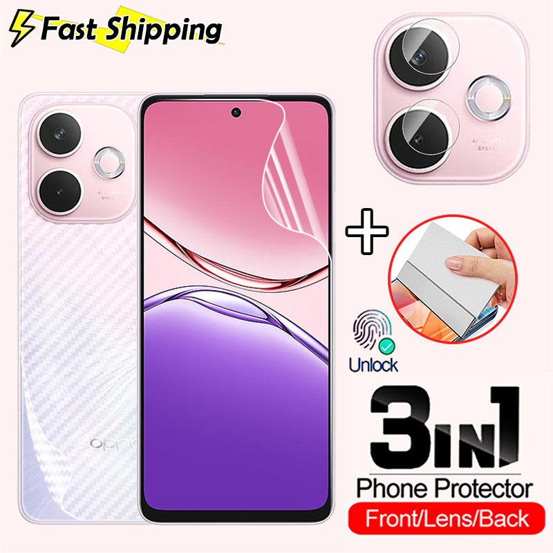 3in1 สําหรับ OPPO A5 A3 Pro OPPOA5Pro A5Pro A3X 5 5G 4G 2025 ป้องกันหน้าจอ Hydrogel ด้านหน้านุ่มลายนิ้วมือปลดล็อคโปร่งใส HD ครอบคลุมกลับป้องกันฟิล์ม