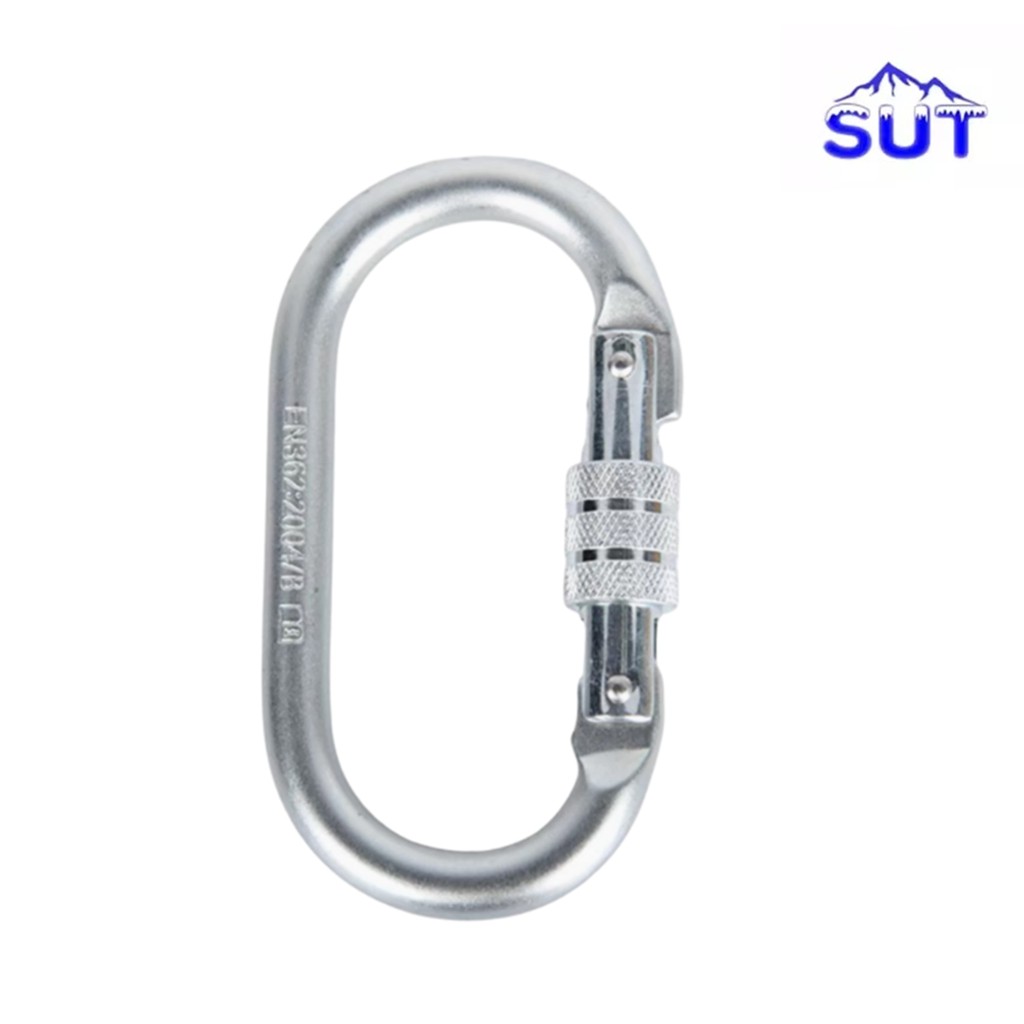 คาราบิเนอร์ Carabiner เหล็ก Tyep-O-EN  25kN เกลียวล็อค ยี่ห้อ : SUT  SUT-25004 งานเนียน100%
