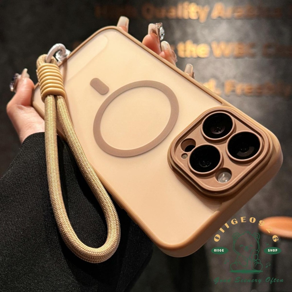 เชือกเส้นเล็กซิลิโคนแม่เหล็กเคสโทรศัพท์ฝ้า iphone16 Pro Max 15 14 13 12 11 เคสสําหรับเคส iPhone นิ่ม TPU + PC กันกระแทก