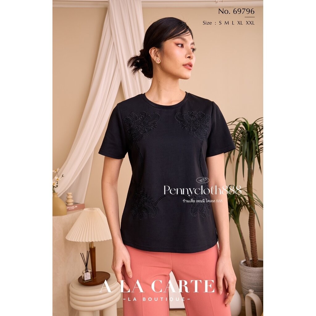 69796 เสื้อยืด A La Carte แขนสั้น ผ้าเนื้อนุ่ม งานปักฉลุ มีซับด้านหน้ by PENNY CLOTH 888
