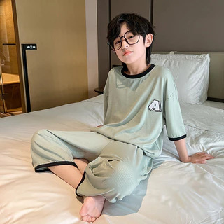 [มล] 120-160ซม ฤดูร้อนสไตล์ใหม่ผ้าไหมน้ําแข็งเสื้อผ้าเด็กบ้านชายกล