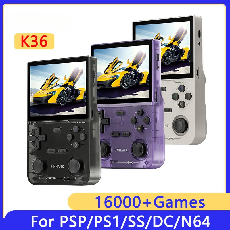 K36 Retro คอนโซลวิดีโอเกมมือถือ 500nit 3.5 นิ้วหน้าจอ IPS 16000 เกม Emulator สําหรับ PS1/PSP/DC/N64/