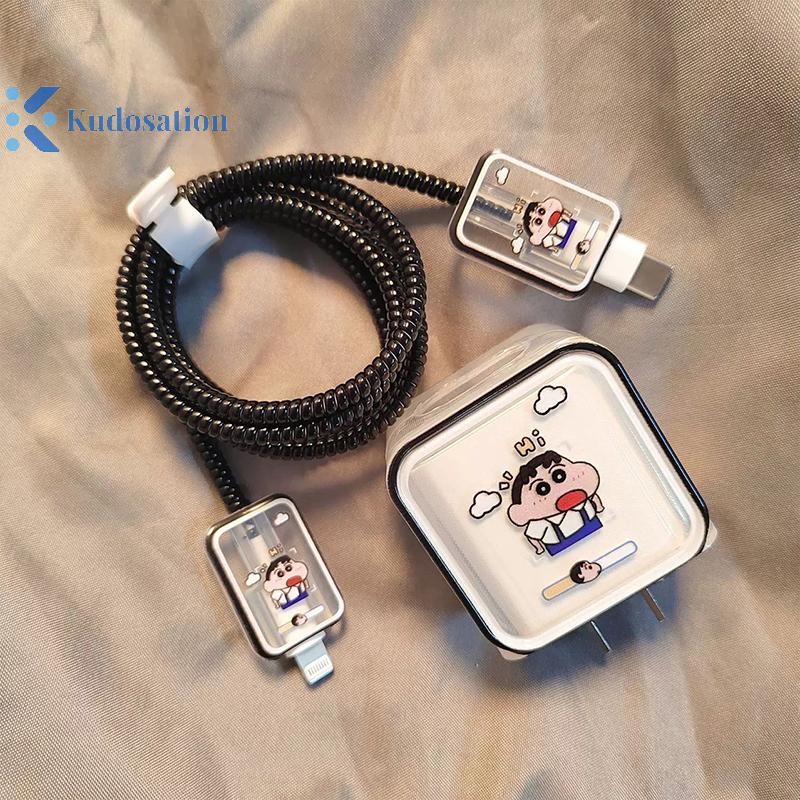 Kudosion Crayon Shin-chan Charger Case Cable Cover สําหรับ Iphone 18W/20W Fast Charger ฝาครอบสายเคเบิลข้อมูลหัวกัด Winder Protector Shell Nice