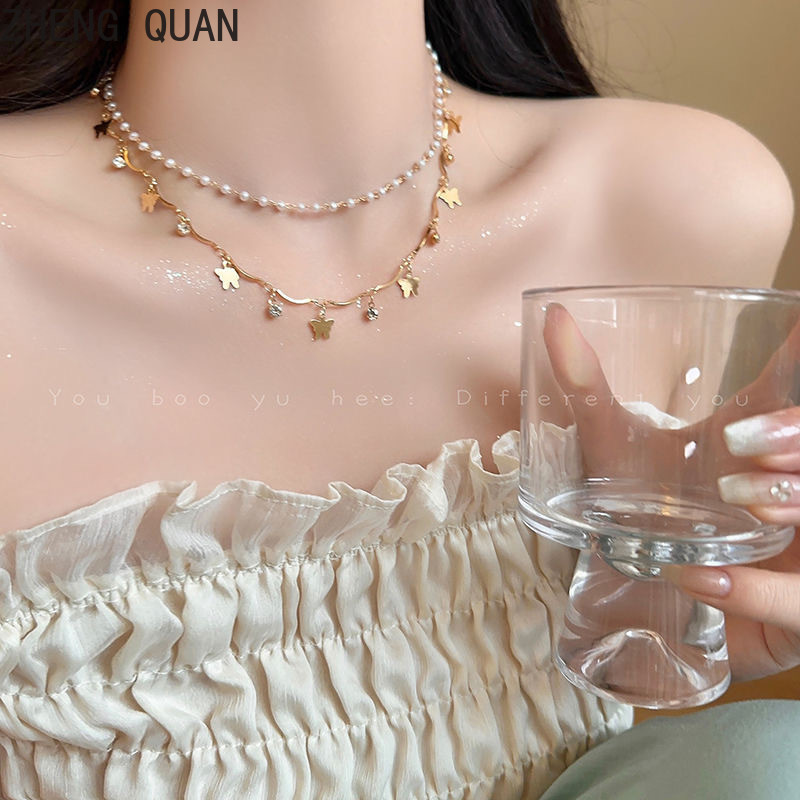 แฟชั่นเกาหลี Rhinestone สร้อยคอผีเสื้อ Pearl Choker พู่สร้อยคอผู้หญิงเครื่องประดับวันหยุดของขวัญ