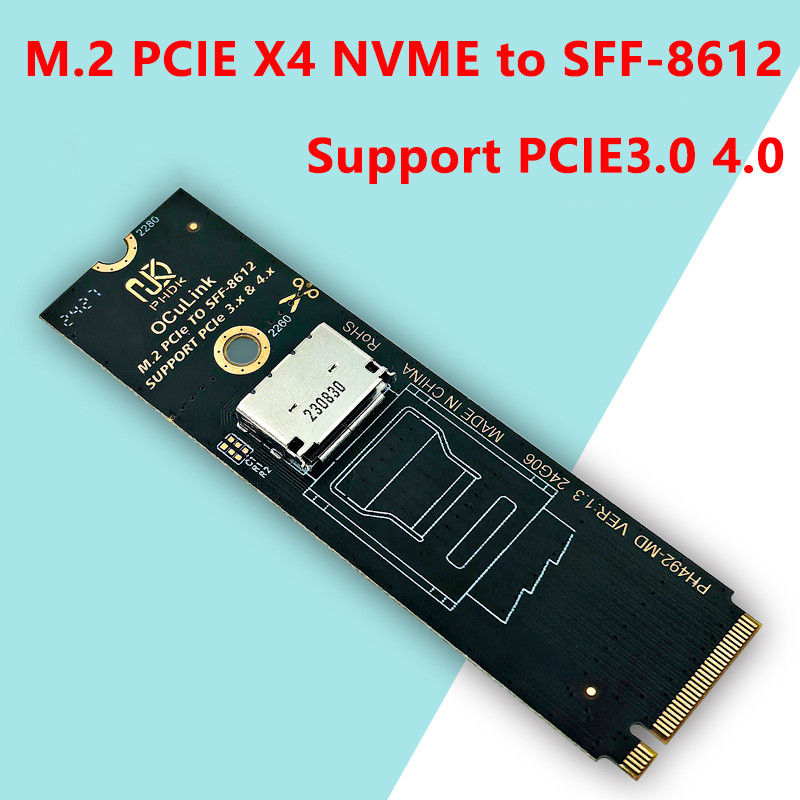 M.2 NVME PCIE X4 ถึง OCulink SFF-8612 Riser Card สําหรับ U.2 U.3 SSD M2 M คีย์ SFF-8612 อะแดปเตอร์สน