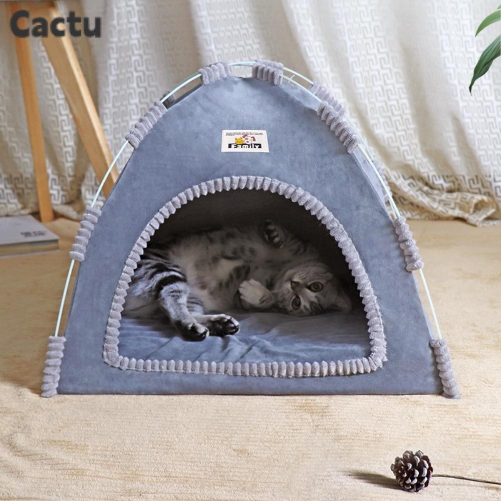 Cactu บ้านแมว รังสัตว์เลี้ยงที่อบอุ่นระบายอากาศได้ พับได้ พร้อมเสื่อ เต็นท์สัตว์เลี้ยง อุปกรณ์สําหรับสัตว์เลี้ยง