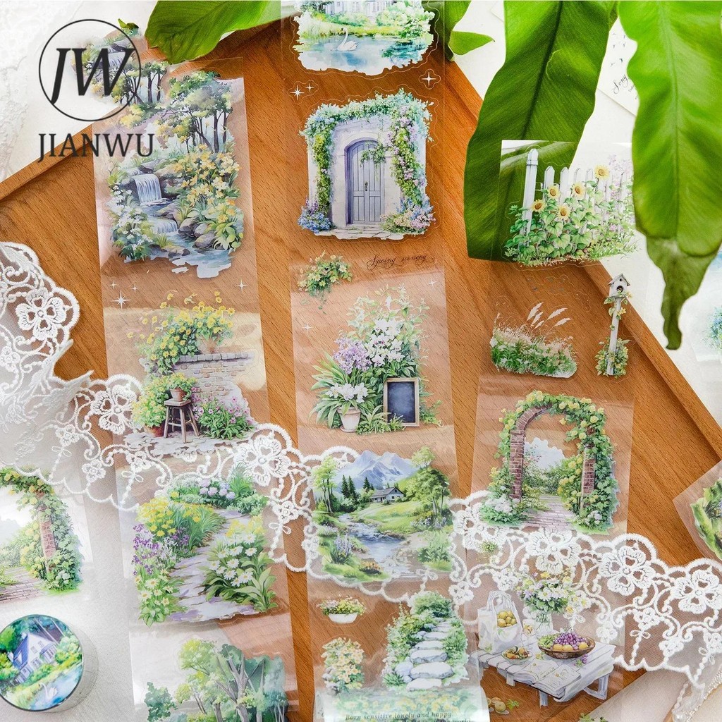 Jianwu 70 มม.* 200 ซม.ฤดู Greenery Series Vintage ดอกไม้ภูมิทัศน์วัสดุ Collage PET เทป Creative DIY Journal เครื่องเขียน