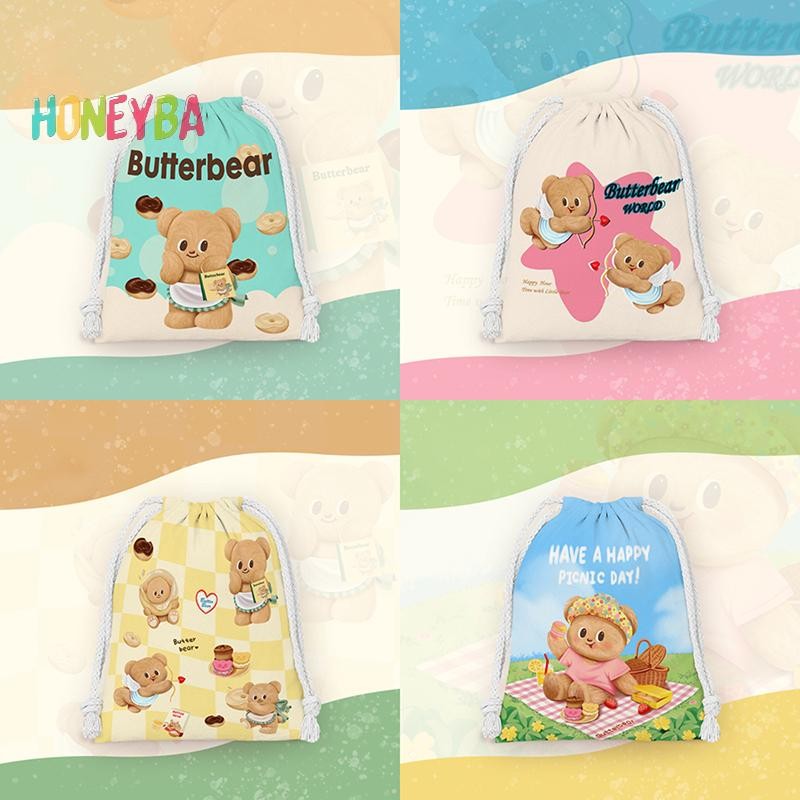 <Honeyba> การ์ตูน Kawaii Butter Bear กระเป๋าเก็บหลายช่องกระเป๋าน่ารักแบบพกพาแฟชั่น Drawstring กระเป๋ากีฬากระเป๋าเป้สะพายหลังของขวัญ Nice - รูปที่ 4