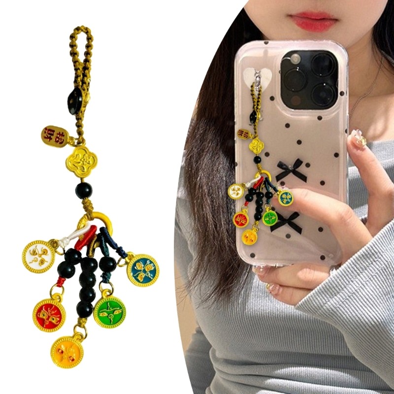 Cutie Alloy Five Treasure God Keyring ตกแต่งกุญแจรถ Lucky Amulet Key Holder