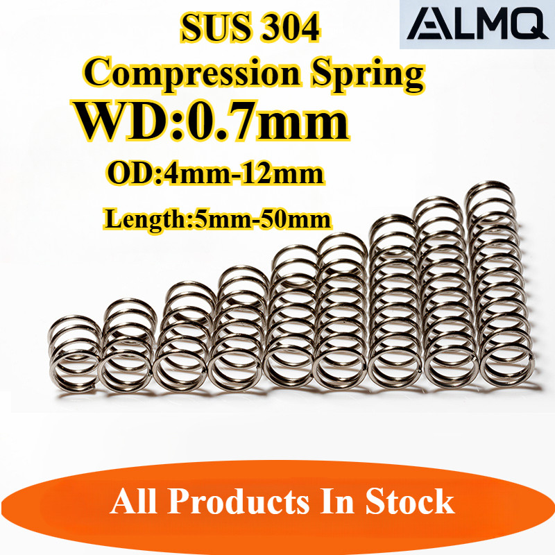 [LMQ-TYH] 304 Stainless Steel, Compression Spring (เส้นผ่านศูนย์กลางสายไฟ 0.7mm * เส้นผ่านศูนย์กลางภายนอก 4mm-12mm * ยาว 5mm-50mm) สปริงแรงดันความแม่นยํา