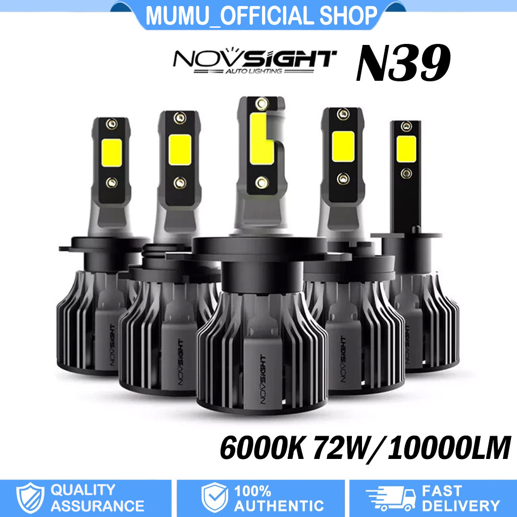 Novsight N39 1คู่ ไฟหน้ารถ LED 72W H4 H7 H11 H13 9005/HB3 9006/HB4 10000LM 6000K ไฟ LED สีขาว ไฟหน้ารถยนต์อัตโนมัติหลอดไ