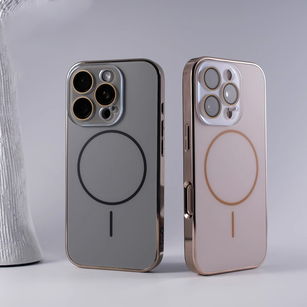 ไทเทเนียมสีเทานาโนเลนส์electroplating Matteแม่เหล็กสําหรับiPhone 11 12 13 14 15 16 Pro Max Hardปลอก 16 Proกันกระแทกครอบคลุมอย่างเต็มที่