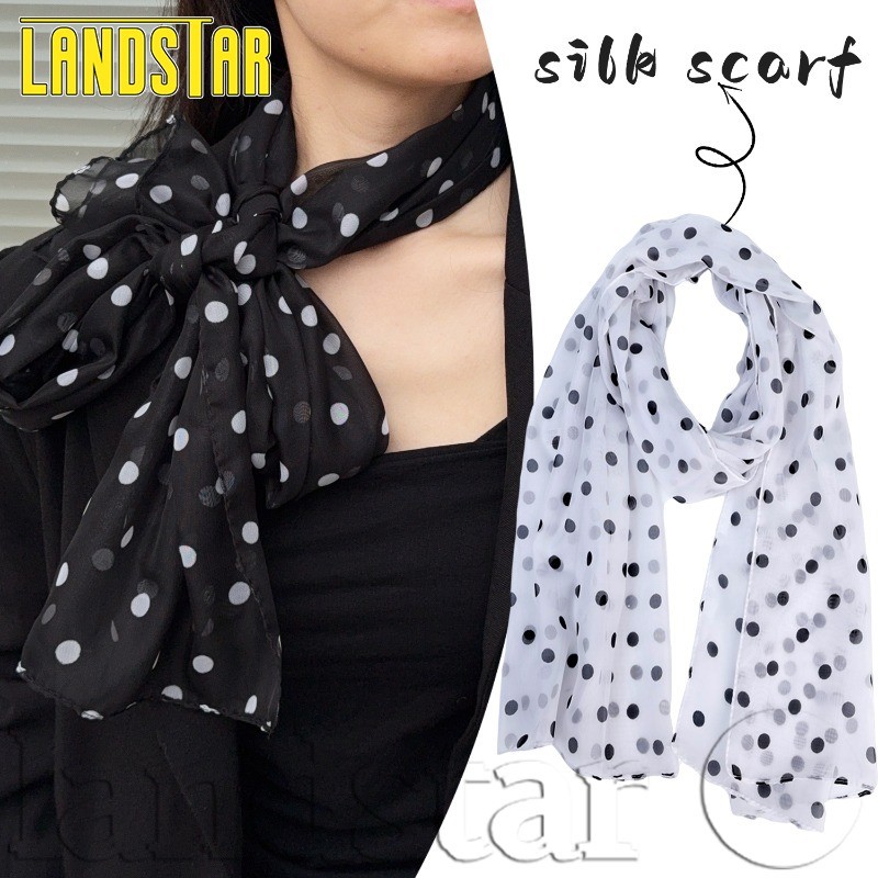 ผ้าพันคอผ้าไหมลายจุดสีดําสีขาว-เครื่องประดับแฟชั่นฤดูร้อนฤดูใบไม้ผลิ-อารมณ์ คล้องคอ - ย2เค สาวเครื่องเทศอเนกประสงค์-ผ้าพันคอคาดศีล