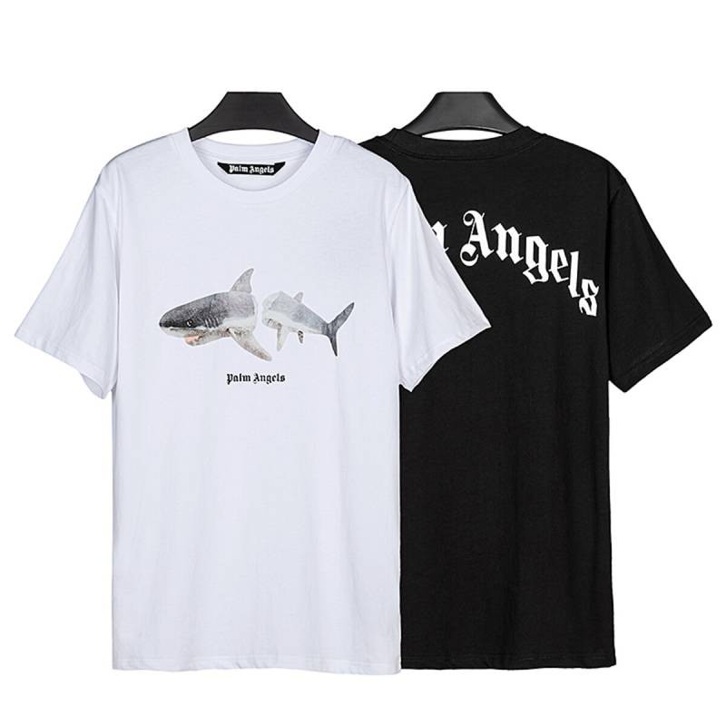 เสื้อยืดผ้าฝ้ายลายฉลาม Palm Angels เสื้อยืดพิมพ์ลาย เสื้อยืดแขนสั้นใส่สบาย