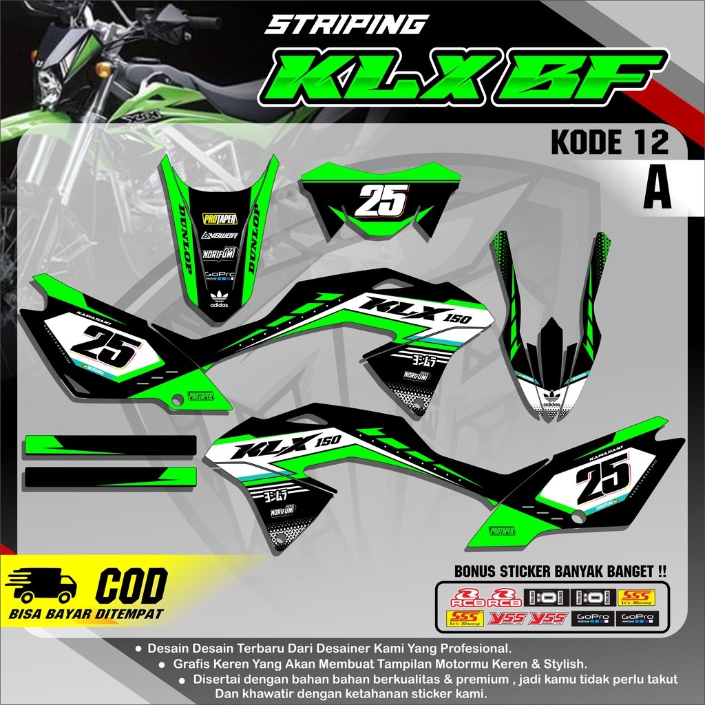 สติ๊กเกอร์ KLX 150 G/BF/SE Striping พร้อมลายกราฟิกสุดเท่ - ป้องกันรอยขีดข่วน