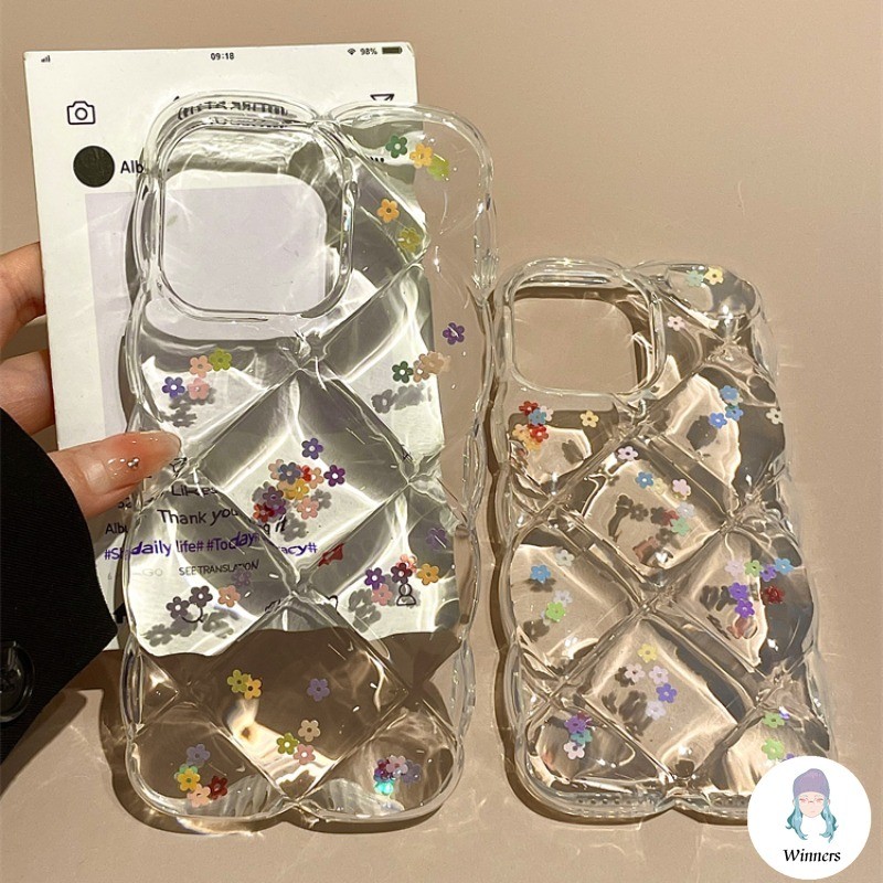 แฟชั่นดอกไม้ดอกไม้เบาะลมพัฟIphoneสําหรับIPhone 16 15 14 17 Pro Max 11 13 Pro Max 12 Pro Max Glitterบล็อกรูปร่างนุ่มTPUกลับโทรศัพท์มือถือปก
