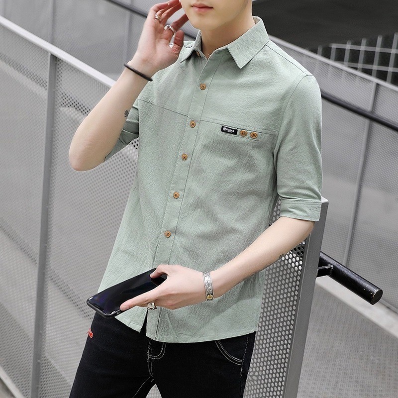 Eershenshie เสื้อเชิ้ตแขนสั้นลําลองสําหรับบุรุษฤดูร้อนพร้อมคอปกกระดุม