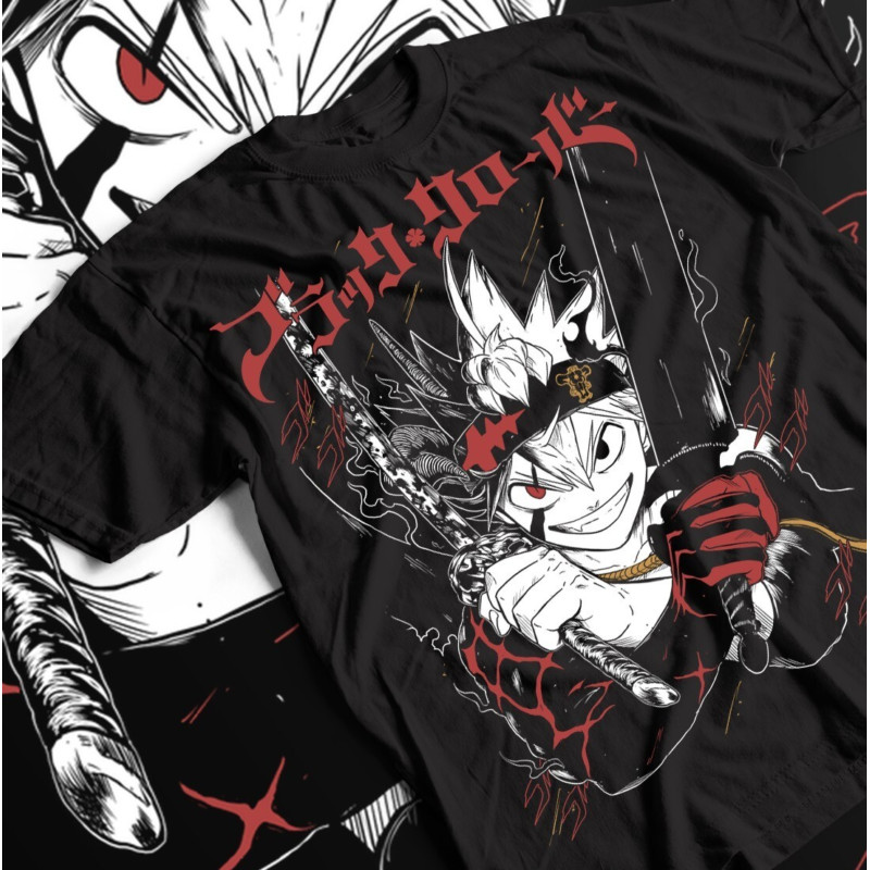 เสื้อยืด Black Clover เสื้อสีดํามังงะ Asta Yuno Anime