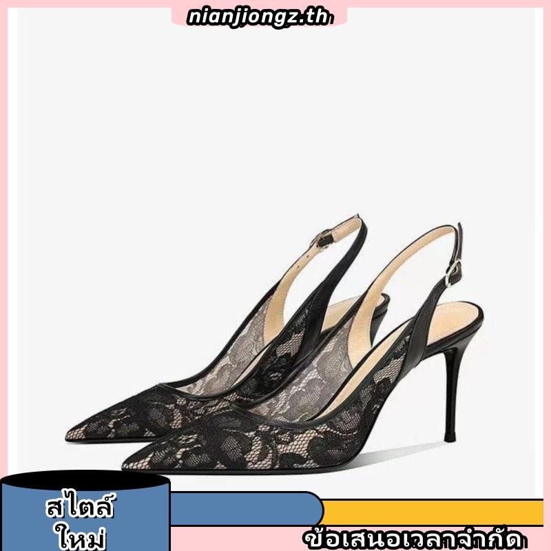 ขนาดใหญ ่ รองเท ้ าส ้ นสูงผู ้ หญิง Pointed Toe เซ ็ กซี ่ Stiletto รองเท ้ าลูกไม ้ แบนหัวเข ็ มขัด 35-43 ขนาด