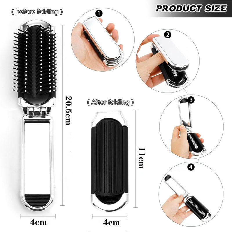 หวีทําผมพับพร้อมกระจกแต่งหน้าหวีเบาะลมแบบพกพาเหมาะสําหรับการใช้งานเดินทางขาออกทุกวัน - รูปที่ 3