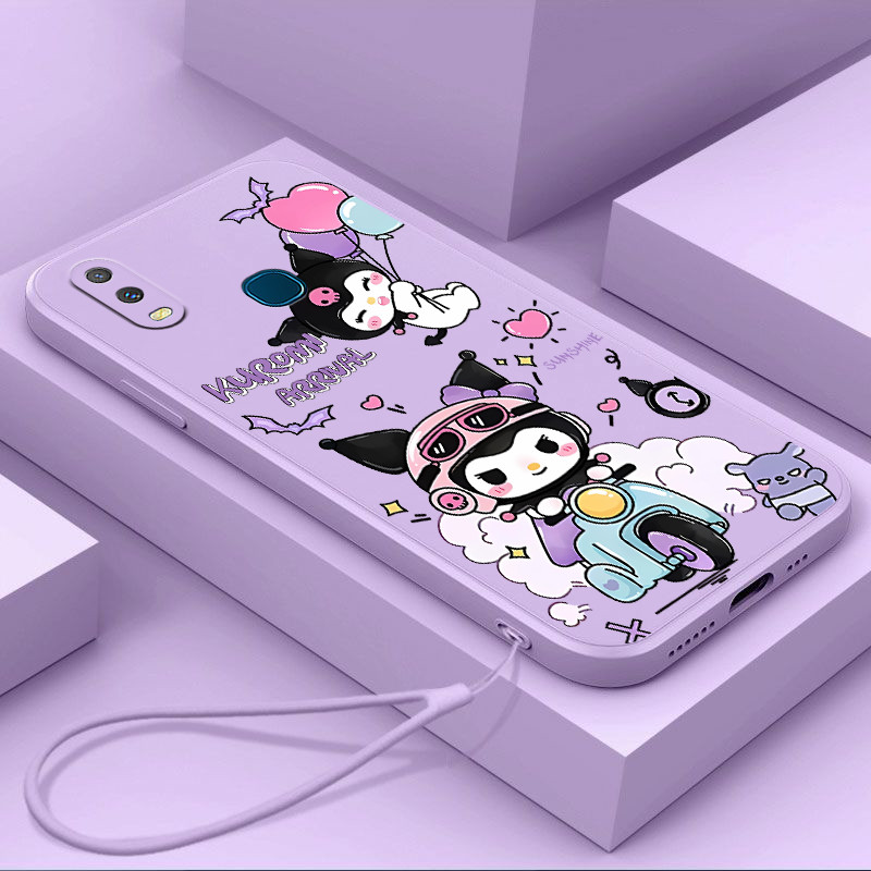 ปลอกสําหรับ VIVO Y11 1904 1906 V9 Y85 vivo y30 y30i เคสโทรศัพท์การ์ตูนอะนิเมะ kuromi พร้อมเชือกเส้นเล็กความงามสําหรับสาวซิลิโคน TPU Soft Shell ดีไซน์ใหม่กันกระแทก CASE