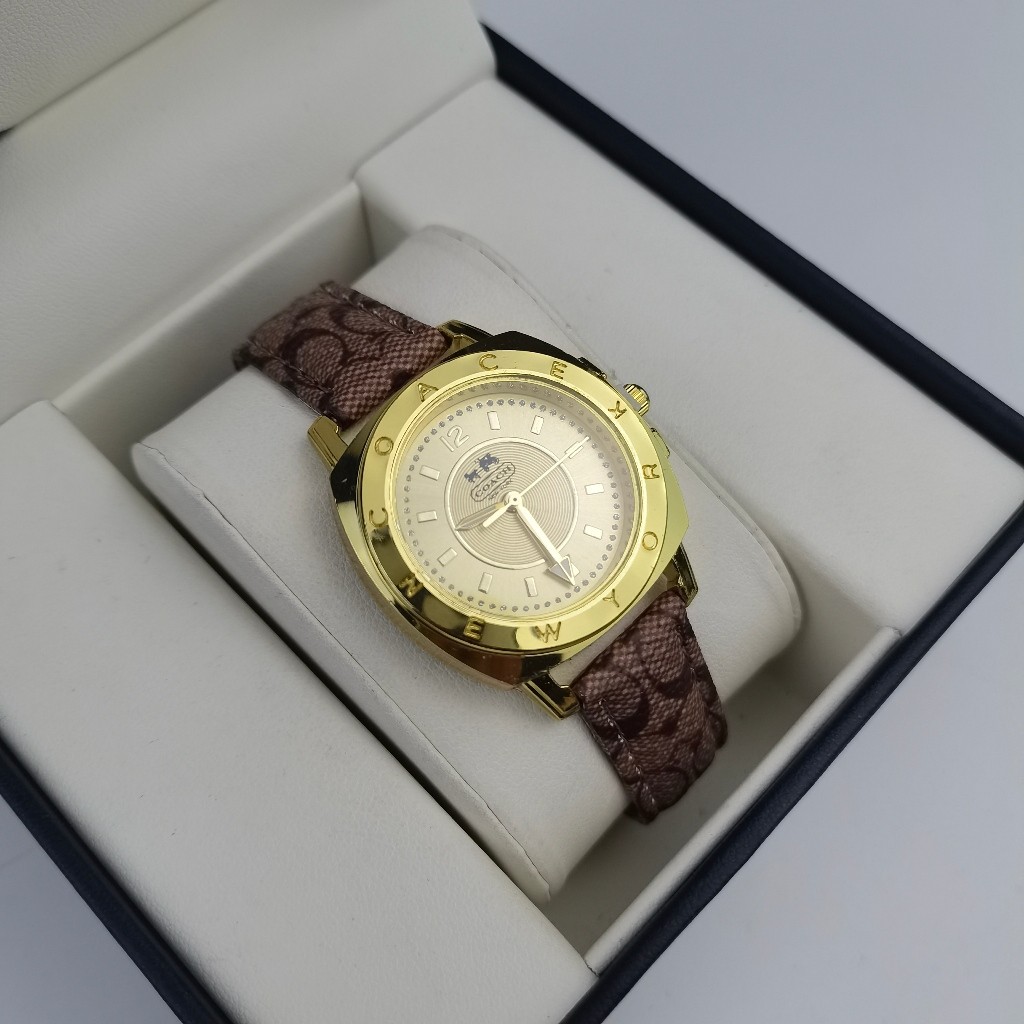 Coach สินค้าใหม่ Ladies Quartz Movement สายหนังแท้ Simple Unique Fashion Trend All-Match Watch