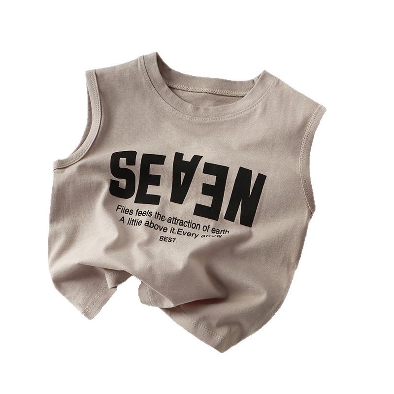 [เฮ้] 80-150 เด็กฤดูร้อนผ้าฝ้ายแท้ด้านบนเวอร์ชั่นเกาหลีเสื้อกั๊กไหล่กว้างชายหญิงเสื้อยืดแขนกุดเด็กใหญ่ทุกการแข่งขัน จุดต่ําสุด - รูปที่ 3