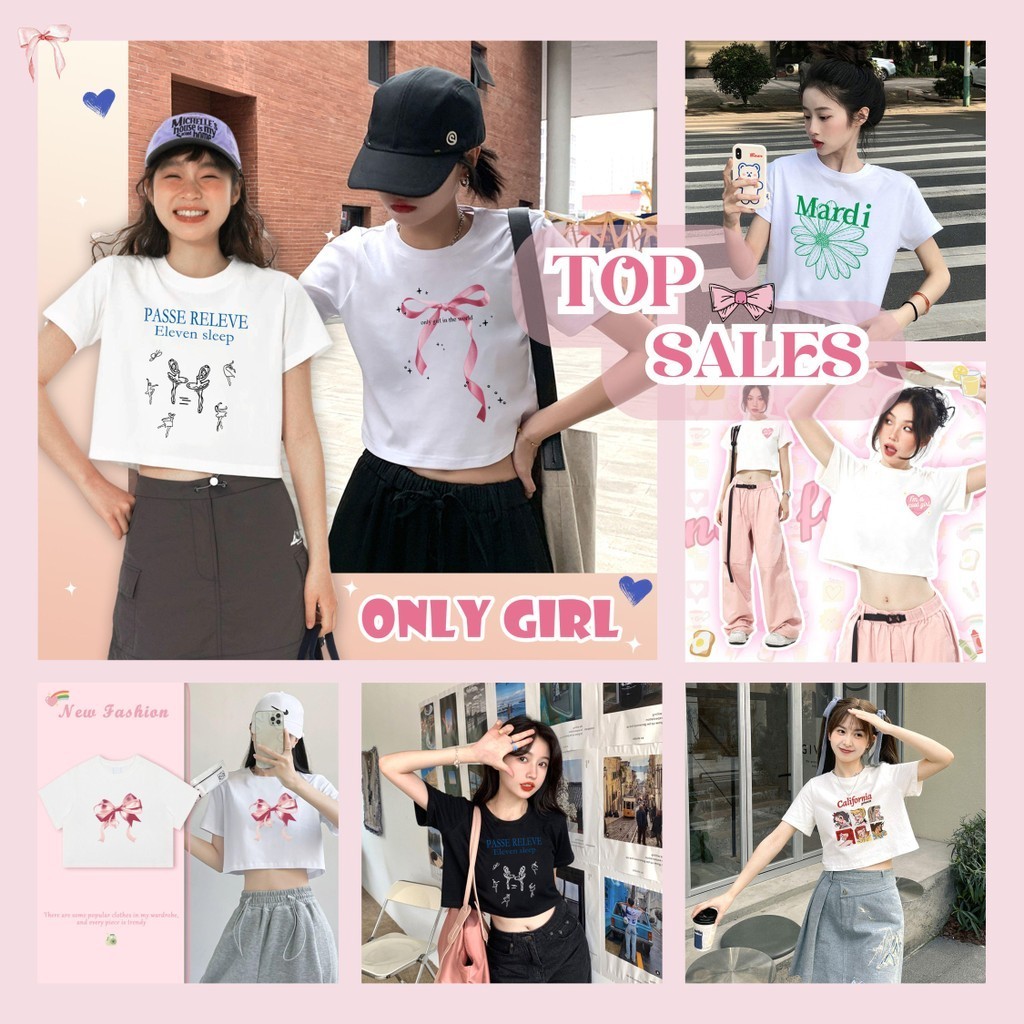 Basi พร้อมส่งที่ไทย เสื้อครอป-ฟรีไซส์ ผ้าฝ้าย เนื้อผ้าเกรดพรีเมียม คอกลม ใส่สบายสไตล์เกาหลี มินิมอล