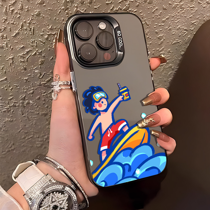 สำหรับ iPhone 11 13 CASE FOR เคสไอโฟน15 14 12 Pro Max 15 14 7 8 Plus X XR XS MAX Surfing Boy สไตล์ ขั้นสูง สี เงิน เคส