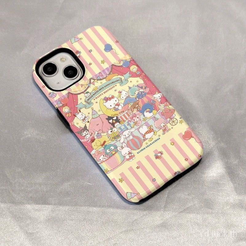 เคสโทรศัพท์มือถือ ลายการ์ตูนสวนสัตว์ เฮลโลคิตตี้ สองชั้น เรียบง่าย แวววาว สําหรับ iPhone15promax 7 8plus 14plus 15 14 13 12 11 XS XR XSMAX 12pro E47L