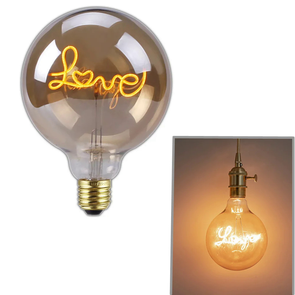 Retro Edison Light Bulb E27 220V 4W Dimmable G125 Love Lamp Light Vintage Incandescent Decoration In