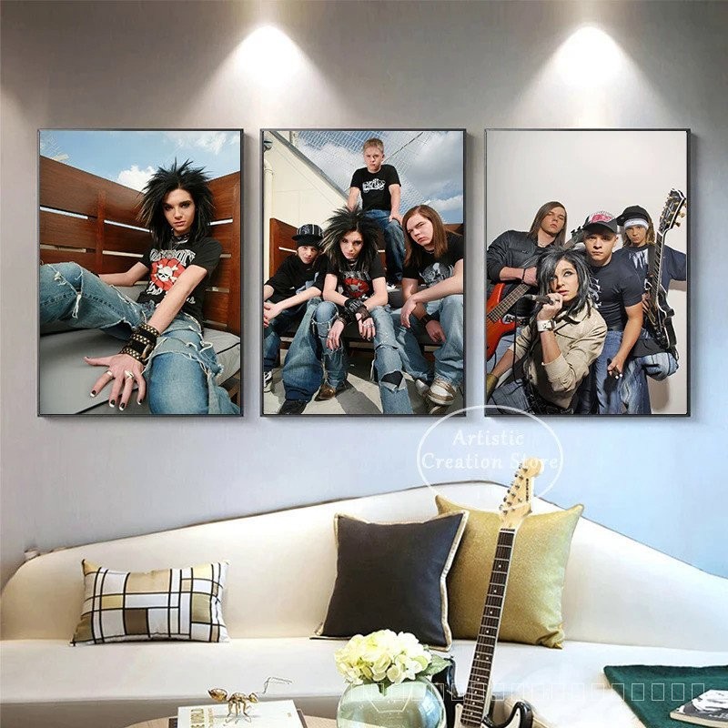 T-tokio โปสเตอร์ผ้าใบ พิมพ์ลาย Bill Kaulitz Tom Singer German Band Monsoon Music สําหรับตกแต่งผนังบ้าน ห้องนอน คลับ