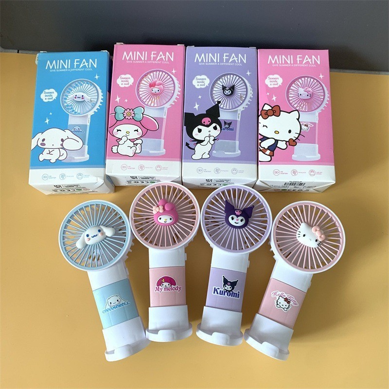 พัดลมตั้งโต๊ะ แบบพกพา ลายการ์ตูนอนิเมะ Cinnamoroll Kuromi Kawaii Sanrio น่ารัก