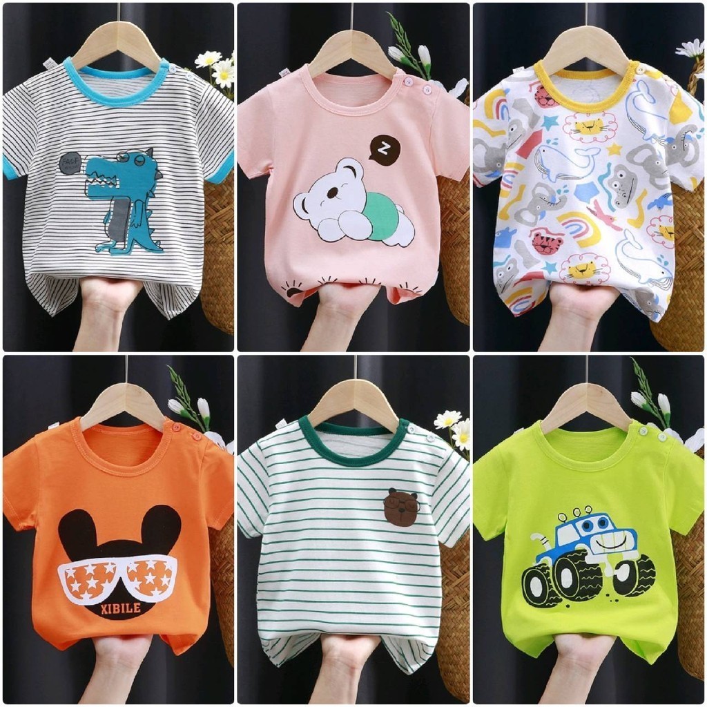 เสื้อยืดแขนสั้นพิมพ์ลายการ์ตูนน่ารักๆสำหรับเด็ก แบบคอกลม พร้อมส่ง