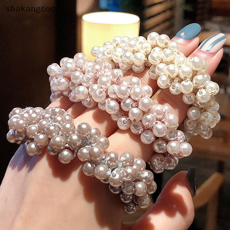 Shakangcool ยางรัดผมหางม้า ประดับลูกปัดไข่มุก หรูหรา สําหรับผู้หญิง SGL