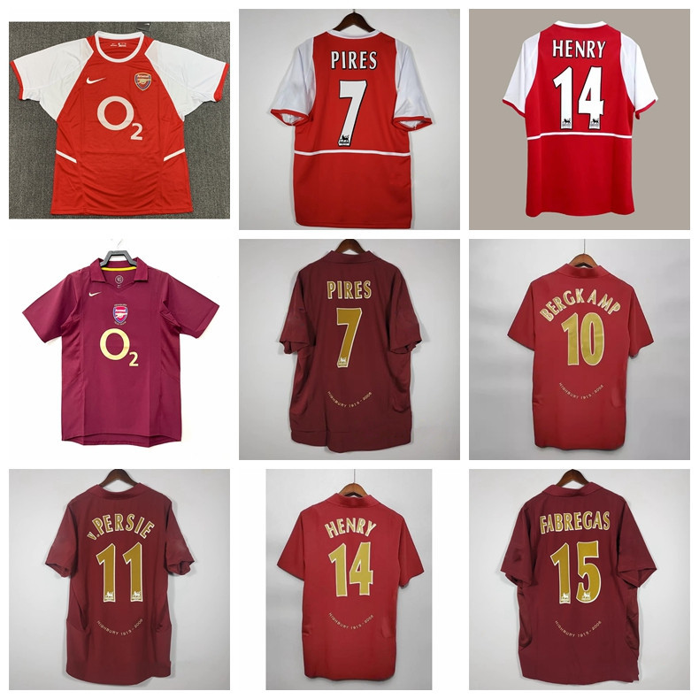 เสื้อกีฬาแขนสั้น ลายทีมชาติฟุตบอล Arsenal Henry Bergkamp Fabregas Pires Robin Van Persie 02-03 05-06 ชุดเหย้า
