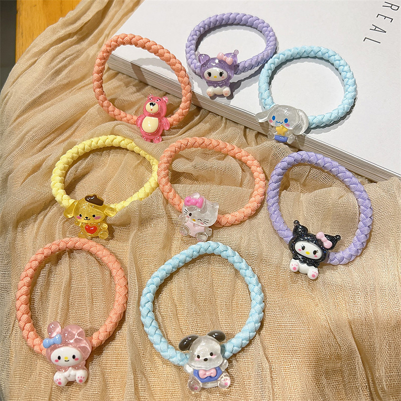 ยางรัดผม ผ้าไนล่อนถัก ลายการ์ตูนน่ารัก แฟชั่นสําหรับผู้หญิง