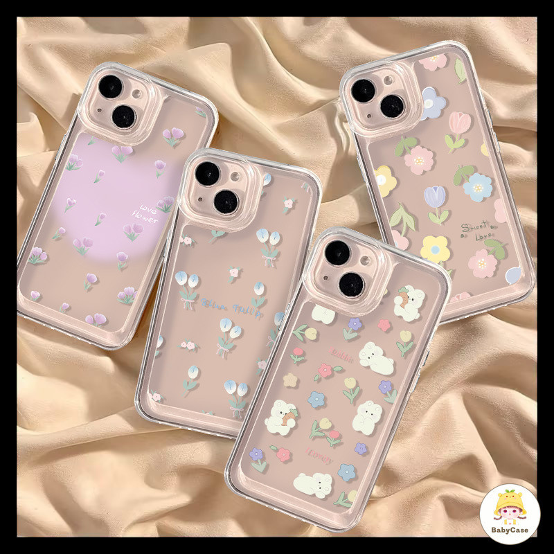 หมีน่ารัก หัวใจรักโรแมนติก สีสันสดใส ดอกไม้ ปกอ่อน สำหรับ IPhone 13 7Plus 11 14 12 15 Pro Max X XR 7 8 6 Plus XS Max