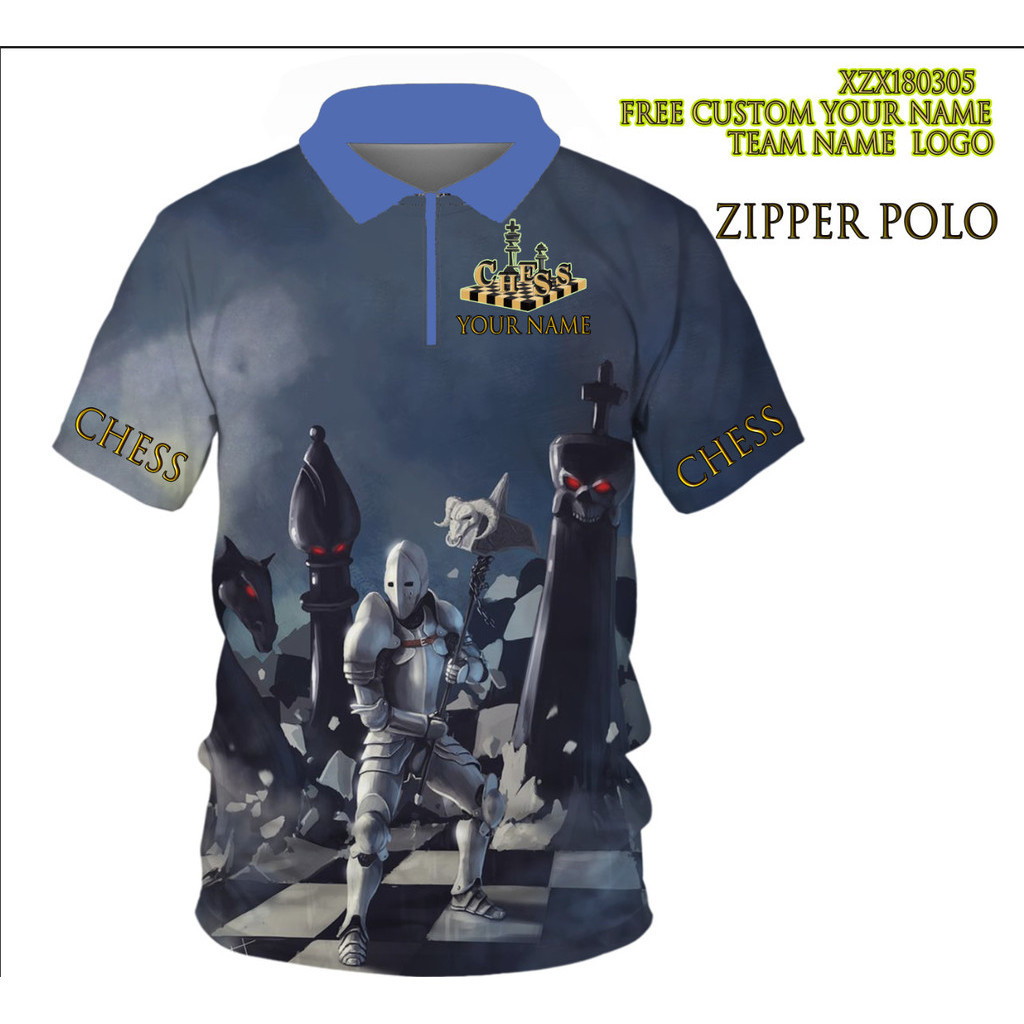 F8K7 2024 โปโลซิป 3D ออกแบบใหม่สําหรับไลฟ์สไตล์หมากรุกสากล ปรับแต่งฟรีของเสื้อโปโล Chess&chess king 