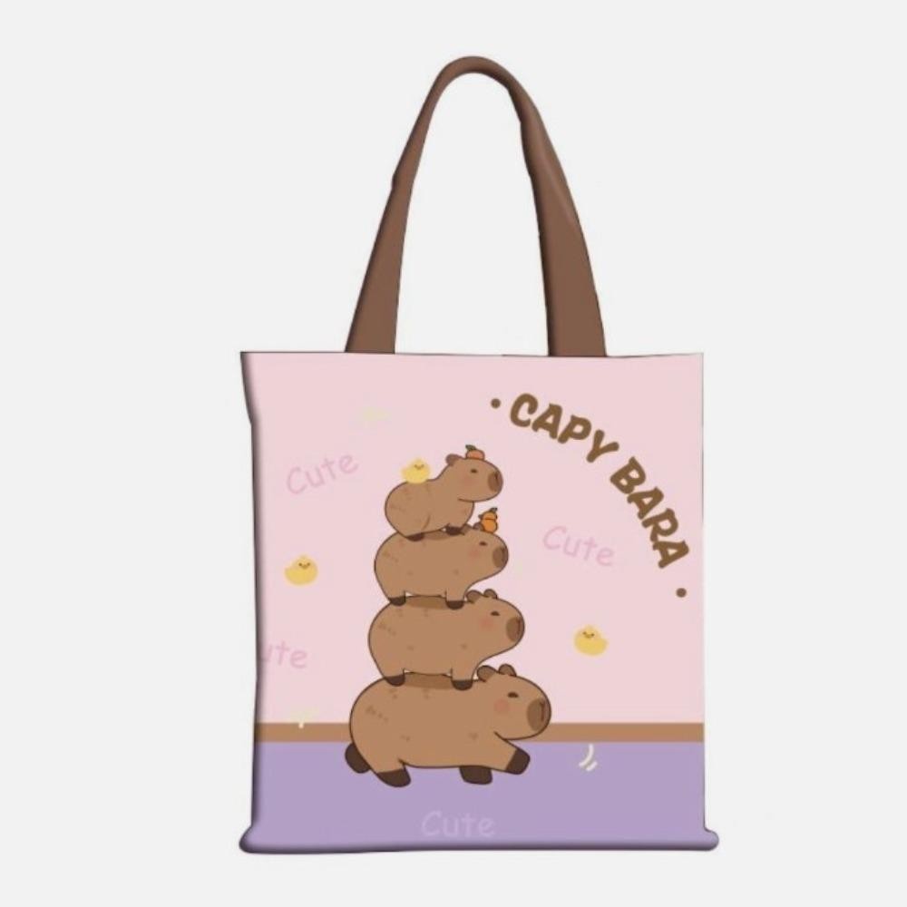 Tonfashion Tote Bag, กระเป๋า Capybara ที่ทนต่อการสึกหรอความจุขนาดใหญ่, กระเป๋านักเรียนผ้าใบ