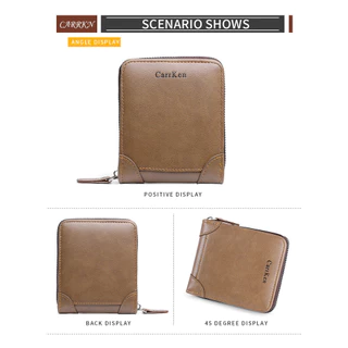 Carrken กระเป ๋ าสตางค ์ ผู ้ ชายใหม ่ Retro แนวนอนกระเป ๋ าใส ่ บัตรอเนกประสงค ์ พร ้ อมตําแหน ่ งการ ์ ดหลายตําแหน ่ ง, สามพับซิปกระเป ๋ า
