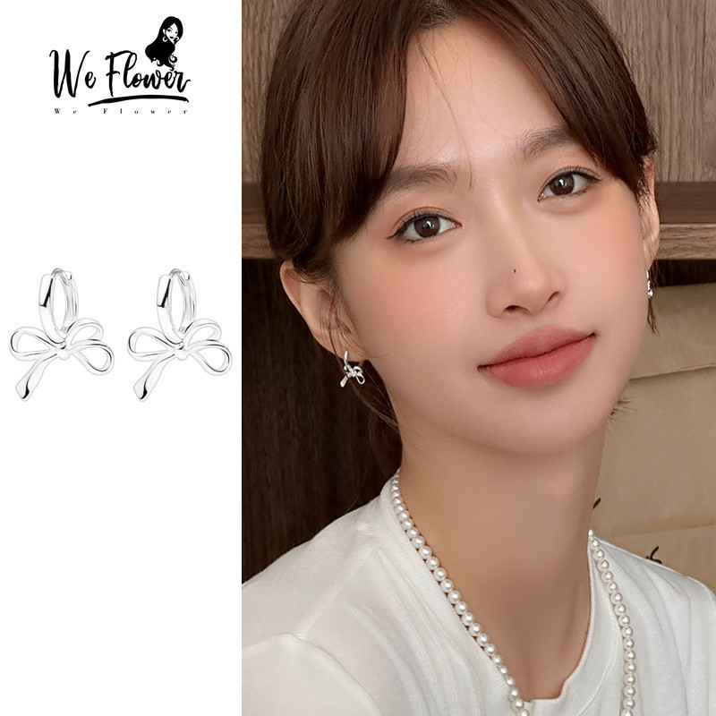 เราดอกไม้เกาหลีน่ารัก ส925 เงินโบว์ต่างหูห่วงสําหรับผู้หญิงสาวหมั้น กุทัณฑ์ รอบหูเครื่องประดับอุปกรณ์เสริม