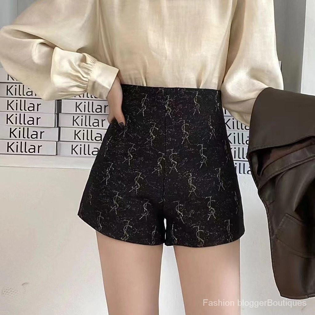 [ คําแนะนําแฟชั ่ น ] เอวสูง Jacquard กางเกงขาสั ้ นผู ้ หญิง Bottoming สวมใส ่ ด ้ านนอกสินค ้ ายุโรป High-End Classy รองเท ้ ากางเกง a-Line W