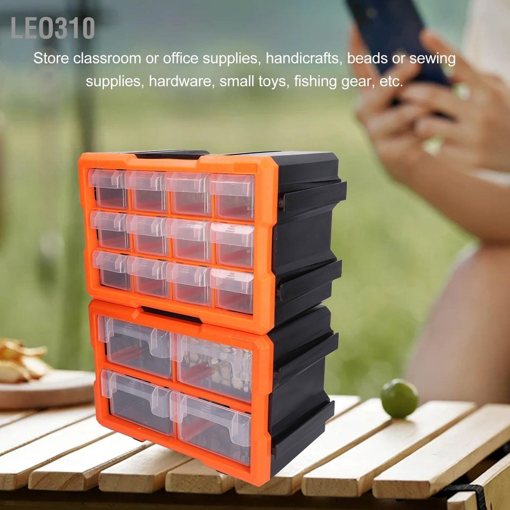 Leo310 ลิ้นชักชิ้นส่วนกล่อง 12 ลิ้นชัก PVC ฮาร์ดแวร์จัดเก็บ STACKABLE กล่องเก็บเครื่องมือ