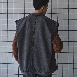 MR-DEER แจ็คเก็ตยีนส์ แขนกุด เสื้อกั๊ก ทรงหลวม กระเป๋าใหญ่ ผู้ชาย รุ่น M8800