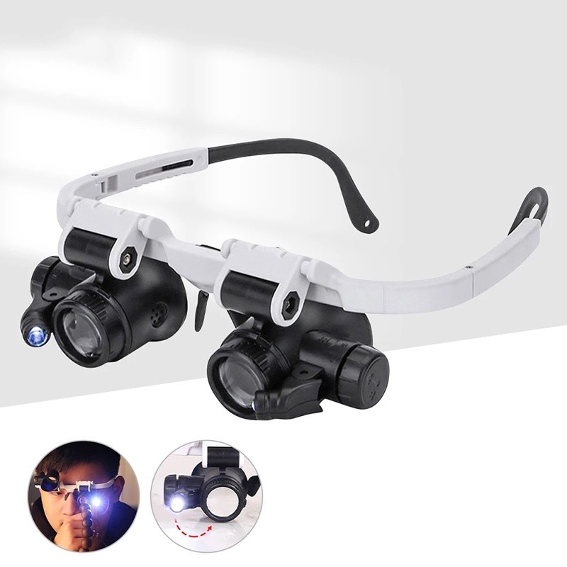8x15x23x กล้องโทรทรรศน์แว่นขยาย Dual,2LED Head-Mounted กล้องจุลทรรศน์ส่องสว่างแถบคาดศีรษะซ่อมหลอดไฟ LED แว่นขยาย 8x 15x 23x แว่นขยาย Loupe