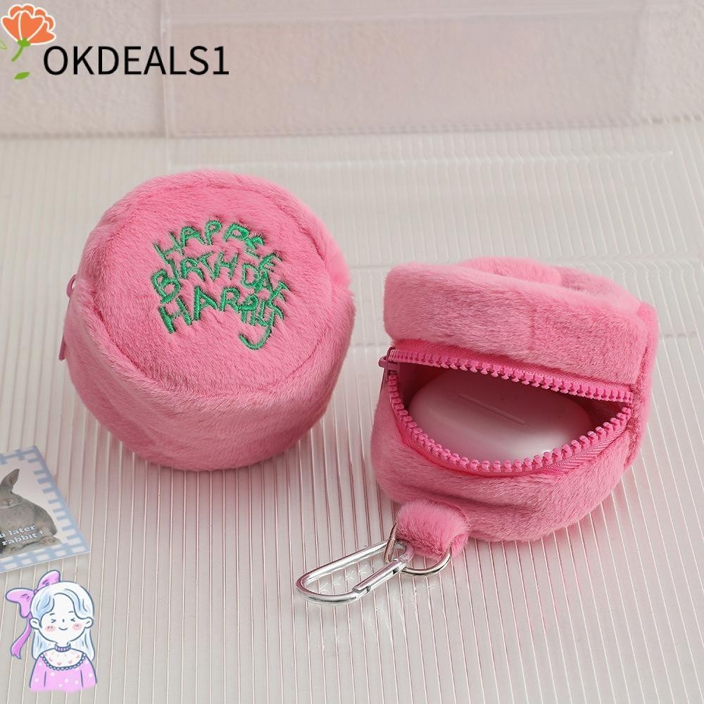 Dealshop กระเป๋าสตางค์น่ารัก, กระเป๋าเก็บการ์ตูน สีชมพู ผ้ากํามะหยี่ขนนิ่ม, กระเป๋ามินิ พิมพ์ลายตัวอักษร หมุนได้