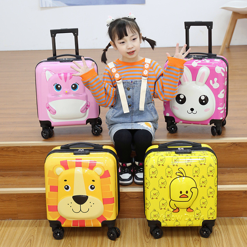 🌼🌼 Suitcase Children รถเข็นเด็ก 18 นิ้ว กระเป๋าเดินทาง กระเป๋าถือ 3D Cartoon